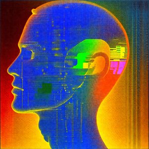 Close-up of a person's head, with a focus on the brain