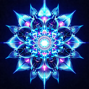 Large, blue, and purple flower with a central yellow circle