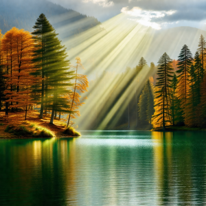 Serene scene of a lake surrounded by a forest