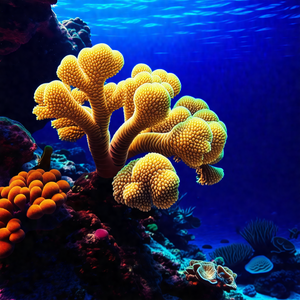 Vibrant underwater scene with a variety of colorful coral...
