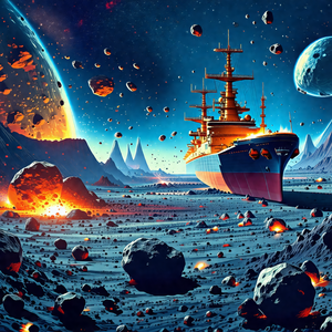 Colorful and detailed painting of a large ship sailing th...