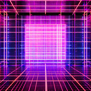 Large, brightly lit room with a purple glow