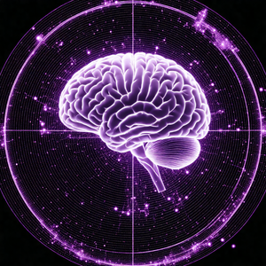 Close-up of a human brain, with a purple background