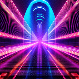 Colorful tunnel with a purple light illuminating the space