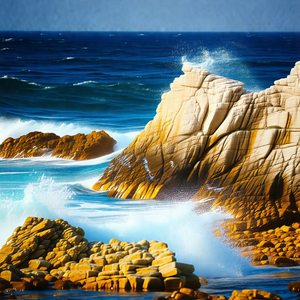 Beautiful ocean scene with a large rock formation in the ...