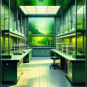 Laboratory filled with various pieces of equipment and gl...