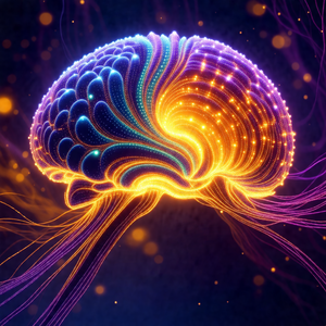 Close-up of a human brain, with a purple background
