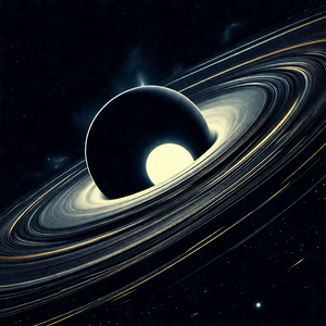 Black and white drawing of a planet with a large black ho...