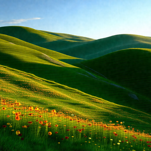 Lush green hillside with a beautiful view of a valley