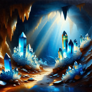 Cave with a blue light illuminating the area