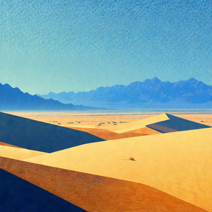 Vast desert landscape with a mountain range in the backgr...