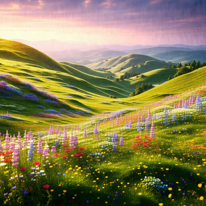 Beautiful, colorful field with a mountainous backdrop