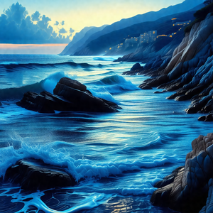 Beautiful ocean scene with a large body of water and a ro...