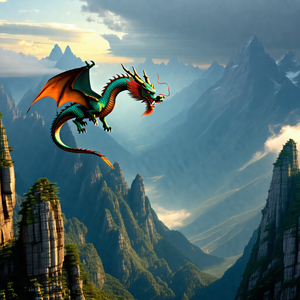Dragon flying through the air, with its mouth open, as it...