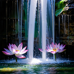 Nature Product Photography: Waterfall In Summer With Beautiful Waterfall