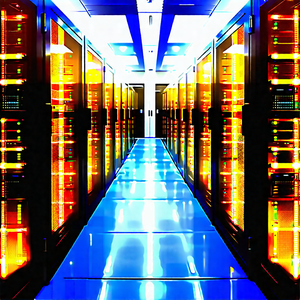 Tech Aerial Photography: Server rack with blue light (glow:1.31)