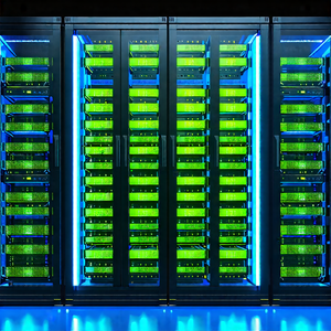 Tech Pastel Drawing: Server rack with blue light (glow:1.27)