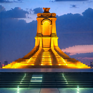 Urban Low Poly: Historic Monument With City Lights With Large, Ornate