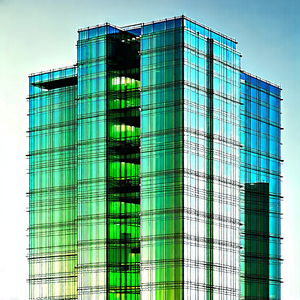 Urban Concept Art: Glass Office Tower With Reflective Glass With Large Building