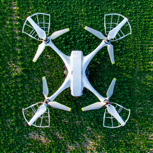 Tech Drone Photography: Drone With Data Visualization With White Drone
