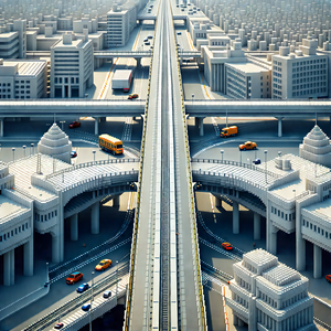 Urban Voxel Art: Aerial View Of Transportation Hub With Image, There