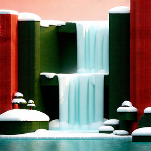 Nature Advertising Photography: Waterfall In Winter Snow With Large, Multi-tiered