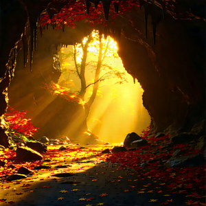 Nature Professional Photography: Cave Entrance In Autumn Colors With Beautiful Forest