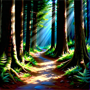 Nature Pastel Drawing: Path Through Redwood Forest With Forest Path