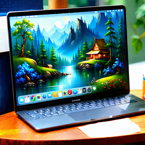 Tech Oil Painting: Laptop With User Interface With Laptop Computer