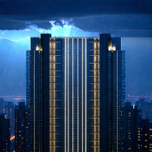 Urban Octane Render: Skyscraper With Dramatic Lighting With Tall Building