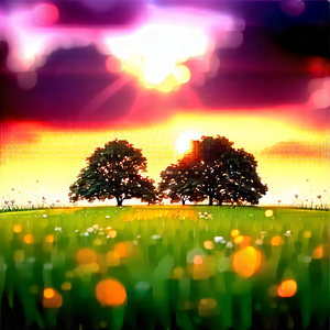 Nature 3d Render: Meadow During Sunrise With Beautiful Sunset