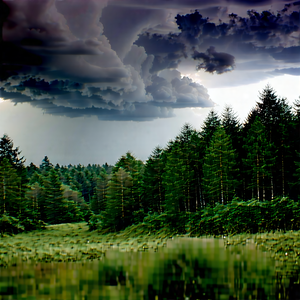 Nature Stock Photography: Storm Clouds Over (forest:1.16) Clearing With Lush Green