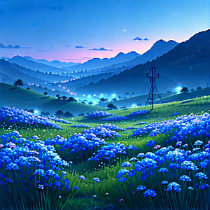 Nature Vector Art: Meadow During Blue Hour With Painting Beautiful