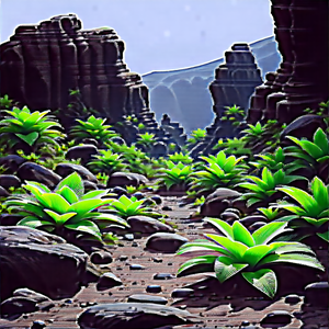 Nature Digital Art: Tropical Plants In Rocky Terrain With Image, There