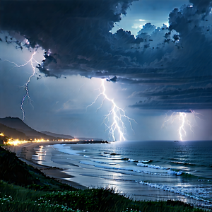 Nature 3d Render: Lightning Over Coastline With Captures Beautiful
