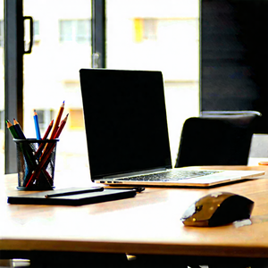 Business Professional Photography: Workplace With Laptop And Coffee On Desk With Black Laptop