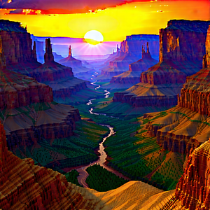 Nature Digital Illustration: Canyon During Sunrise With Computer-generated, Representation