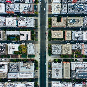 Urban Commercial Photography: Aerial view of urban renewal area