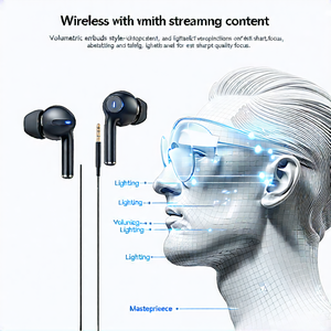 Tech Diagram Style: Wireless earbuds with streaming content