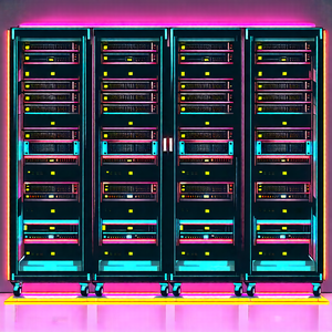 Tech Ink Drawing: Server Rack With Neon Accents With Large Group
