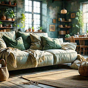 Lifestyle Blender Artwork: Cozy Living Room With Comfortable Textiles With Cozy Living