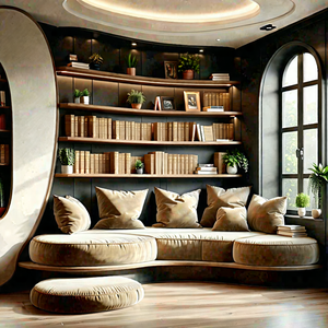 Lifestyle Octane Render: Reading Nook With Organized Space With Image, There