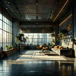 Urban Concept Art: Urban Loft With (minimalist:1.32) Design With Image, There