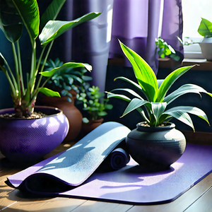 Lifestyle Macro Photography: Wellness scene with yoga mat and plants
