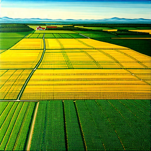 Nature Acrylic Painting: Aerial View Of Agricultural Fields With Painting Large,