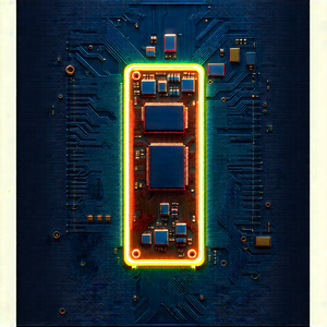 Tech Linocut Print: Circuit board with neon accents