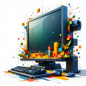 Tech Vector Art: Educational Technology In Tech Office With Computer Monitor