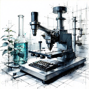Tech Charcoal Drawing: Agricultural Technology In (modern:1.38) Laboratory With Large, Intricate
