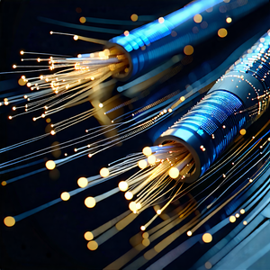 Tech Lithograph: Close-up Of Fiber Optic Cables With Close-up Blue
