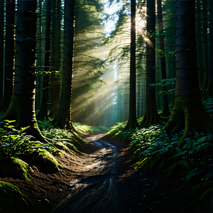 Nature Matte Painting: Path Through Dense Forest With Forest Path